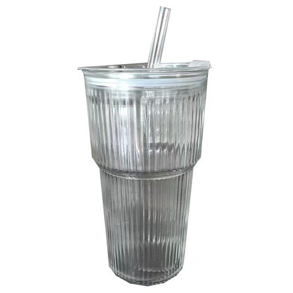 Stylish Ribbed Glass Cup ✨ – Perfect for Coffee, Tea & Smoothies ☕️🥤